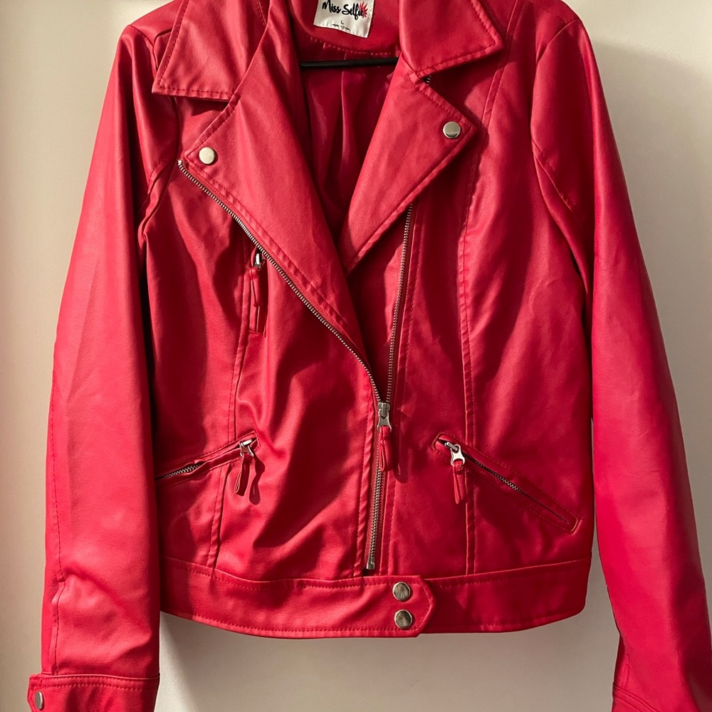 Red faux leather jacket